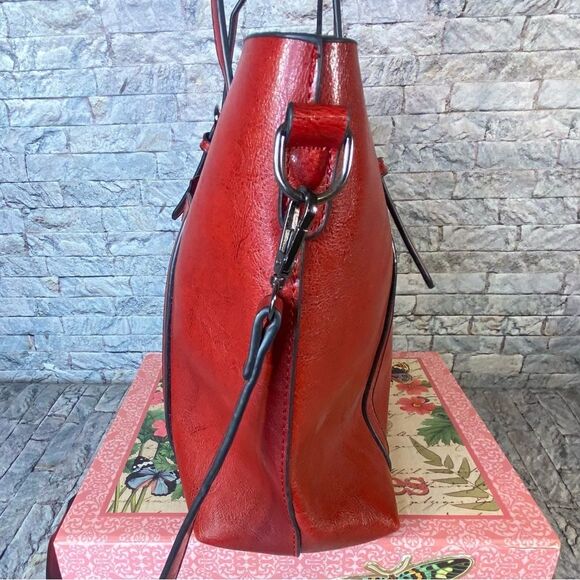 Popoti Red Leather Shoulder Bags Messenger Crossbody Tote with Adjustable Straps - Picture 5 of 13